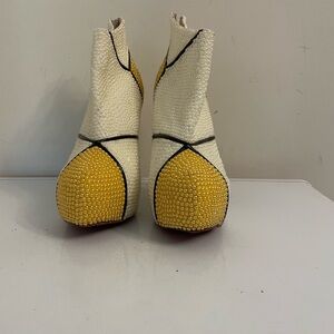 Yellow and White High Heeled Platform Bootie